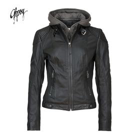 德国Gipsy猎皮仕 女士简约带帽皮夹克 休闲皮衣