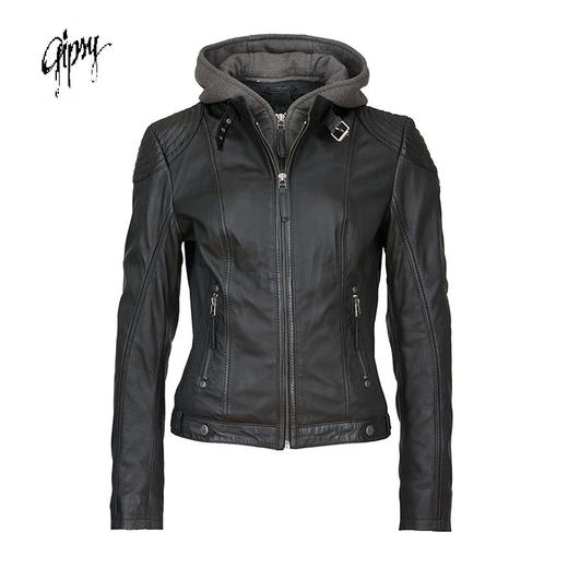 德国Gipsy猎皮仕 女士简约带帽皮夹克 休闲皮衣 商品图0