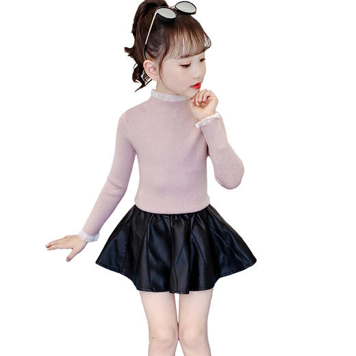 YXFS-MY202儿童毛衣2020秋季中大童女童韩版喇叭袖高领纯色毛衣 商品图4