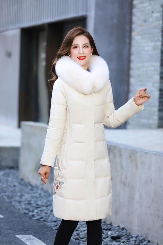 BY-2082白鸭绒中年羽绒服女加肥大码女中长款真毛领冬季加厚外套 商品图2