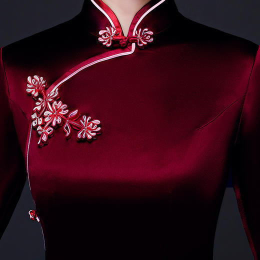 YSN-L06182妈妈装长款旗袍秋冬季喜婆婆婚礼旗袍裙婚宴服中袖 商品图2