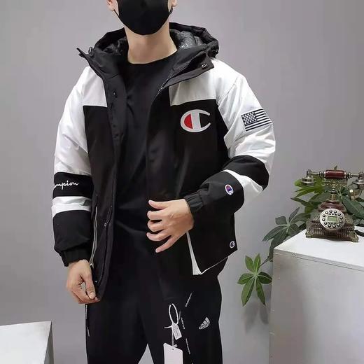 原单日版champion冠军羽绒服男女秋冬新款拼色拼接大c刺绣加厚保暖工