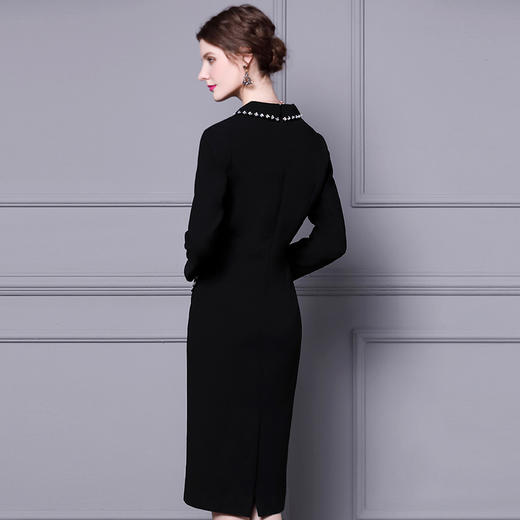 ZL-SY2018御姐连衣裙气质轻熟风秋款西装领钉珠长袖中长款裙 商品图3