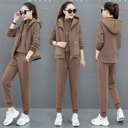 SP-T20909加绒运动套装女秋冬新款加厚羊羔毛保暖休闲卫衣三件套 商品图4