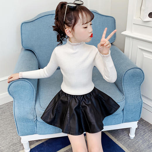 YXFS-MY202儿童毛衣2020秋季中大童女童韩版喇叭袖高领纯色毛衣 商品图3