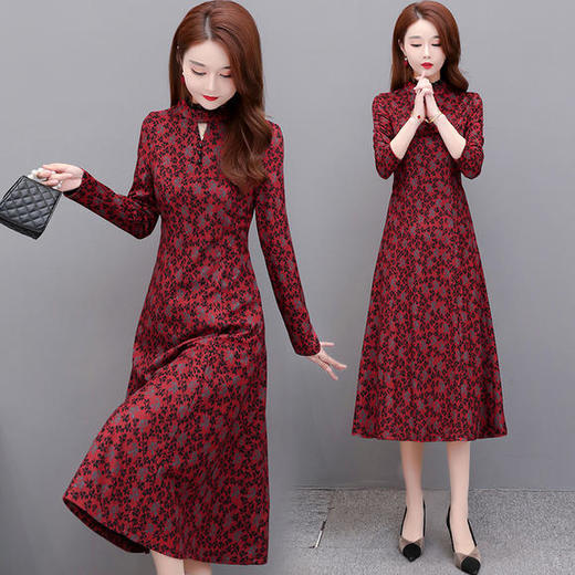 YWE-TYH-7080冬装新款减龄时尚貂绒印花连衣裙 商品图1