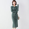 MD-68830024复古翻领针织连衣裙女装外贸中长款系带毛衣裙子 商品缩略图2