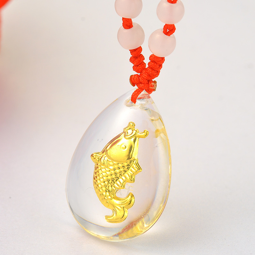 【嘉蜜】富贵有鱼吊坠金镶玉白水晶