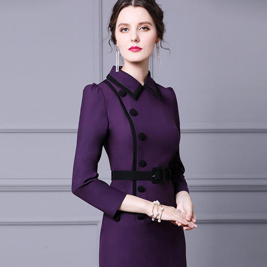 ZL-KLO19143赫本气质连衣裙秋冬收腰显瘦中长款打底长袖裙 商品图2