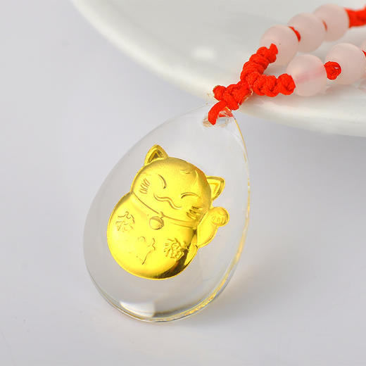 招财猫吊坠金镶玉白水晶送女友闺蜜节日生日礼物 商品图2
