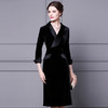 ZL-XQ1196金丝绒连衣裙西装领新款御姐范过膝收腰显瘦打底裙 商品缩略图0