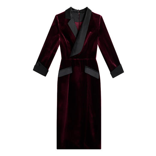 ZL-XQ1196金丝绒连衣裙西装领新款御姐范过膝收腰显瘦打底裙 商品图4