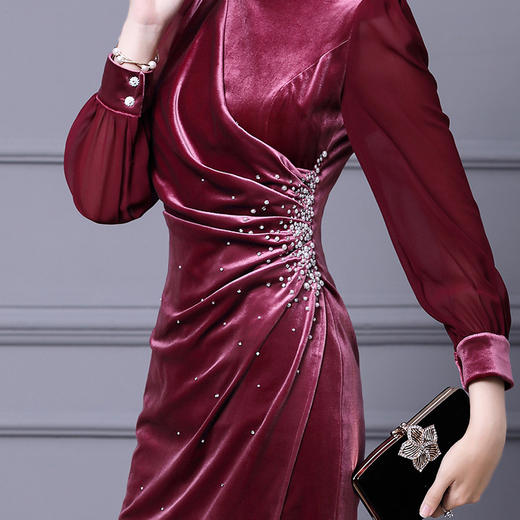 ZL-BLYC8510金丝绒连衣裙新款秋冬2020法式小众收腰显瘦打底裙 商品图2