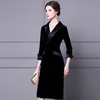 ZL-XQ1196金丝绒连衣裙西装领新款御姐范过膝收腰显瘦打底裙 商品缩略图2