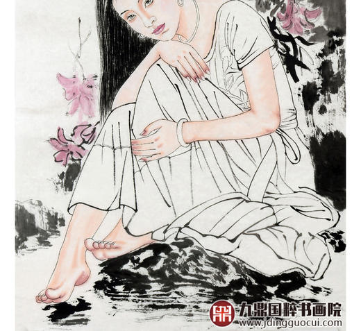 宋廷军《闲花淡淡香》68*138cm 人物竖幅作品 玄关/客厅/走廊挂画 商品图5