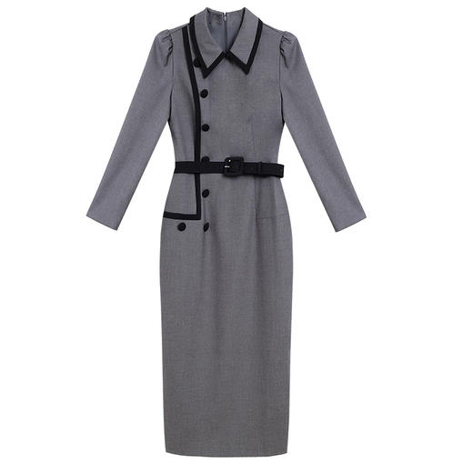 ZL-KLO19143赫本气质连衣裙秋冬收腰显瘦中长款打底长袖裙 商品图4