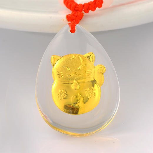 招财猫吊坠金镶玉白水晶送女友闺蜜节日生日礼物 商品图4