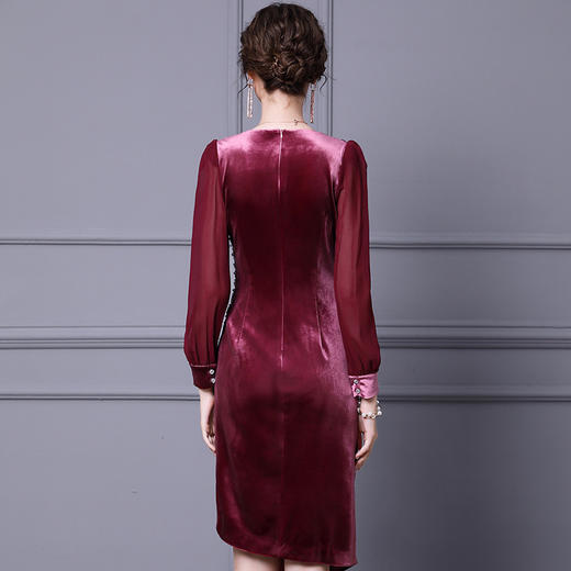 ZL-BLYC8510金丝绒连衣裙新款秋冬2020法式小众收腰显瘦打底裙 商品图3