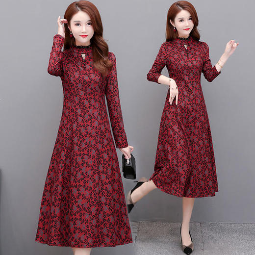 YWE-TYH-7080冬装新款减龄时尚貂绒印花连衣裙 商品图0