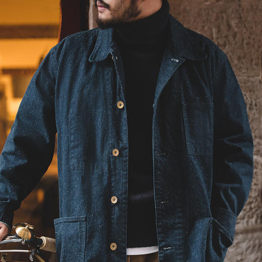 马登工装美式复古赤耳丹宁雪花牛仔大衣做旧翻领长款风衣外套男潮 商品图0