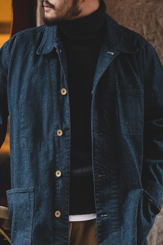 马登工装美式复古赤耳丹宁雪花牛仔大衣做旧翻领长款风衣外套男潮 商品图5