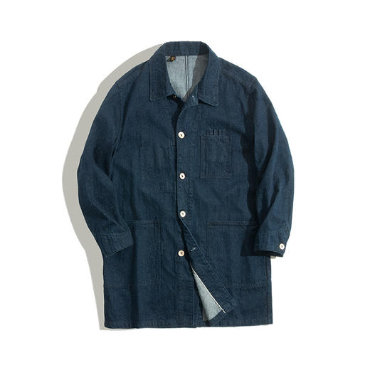 马登工装美式复古赤耳丹宁雪花牛仔大衣做旧翻领长款风衣外套男潮 商品图6