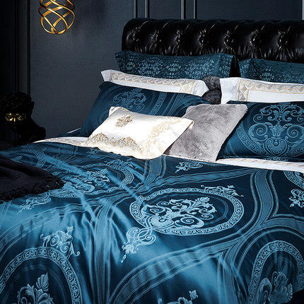 罗卡芙   100支全棉贡缎色织大提花四件套/威斯利花园【赠：米兰达大豆冬被+指定款枕芯】 商品图2