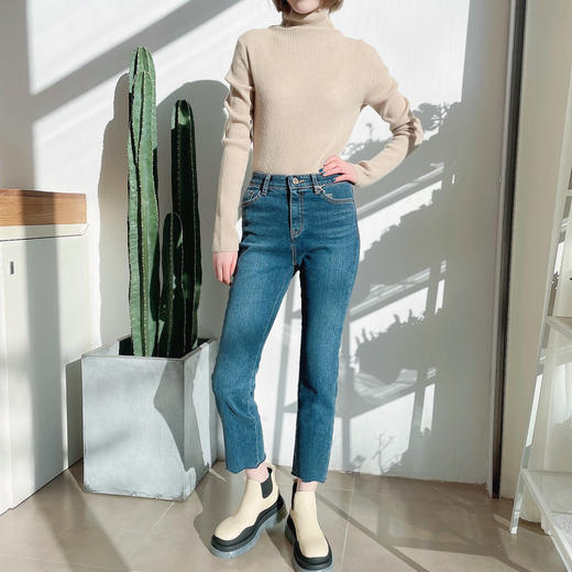 毛边高腰直筒牛仔裤弹力显瘦烟管裤女 商品图3