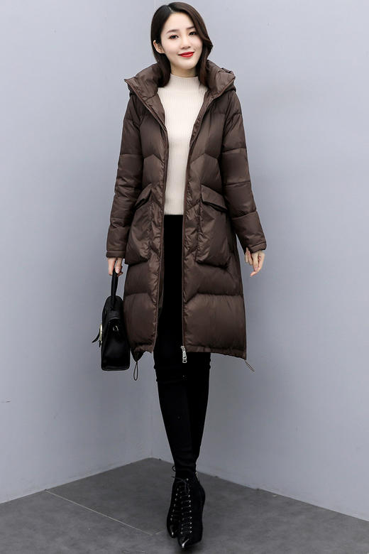 WZNH-XX7717冬季新款简约时尚保暖宽松优雅气质中长款连帽棉衣 商品图5