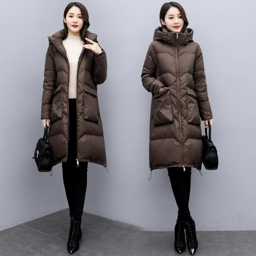 WZNH-XX7717冬季新款简约时尚保暖宽松优雅气质中长款连帽棉衣 商品图0