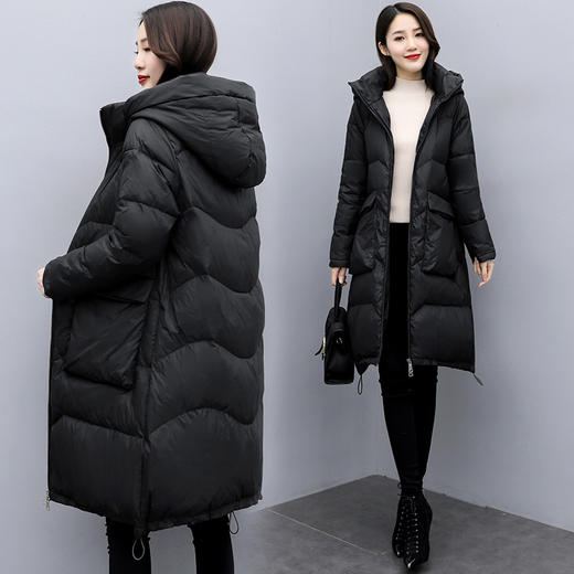 WZNH-XX7717冬季新款简约时尚保暖宽松优雅气质中长款连帽棉衣 商品图2