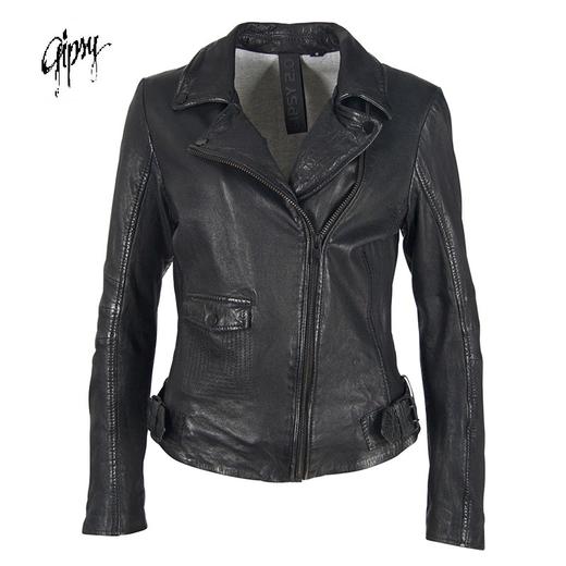 德国Gipsy猎皮仕 女士时尚潮流修身短款机车夹克黑色 商品图0