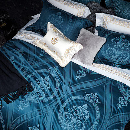 罗卡芙   100支全棉贡缎色织大提花四件套/威斯利花园【赠：米兰达大豆冬被+指定款枕芯】 商品图1