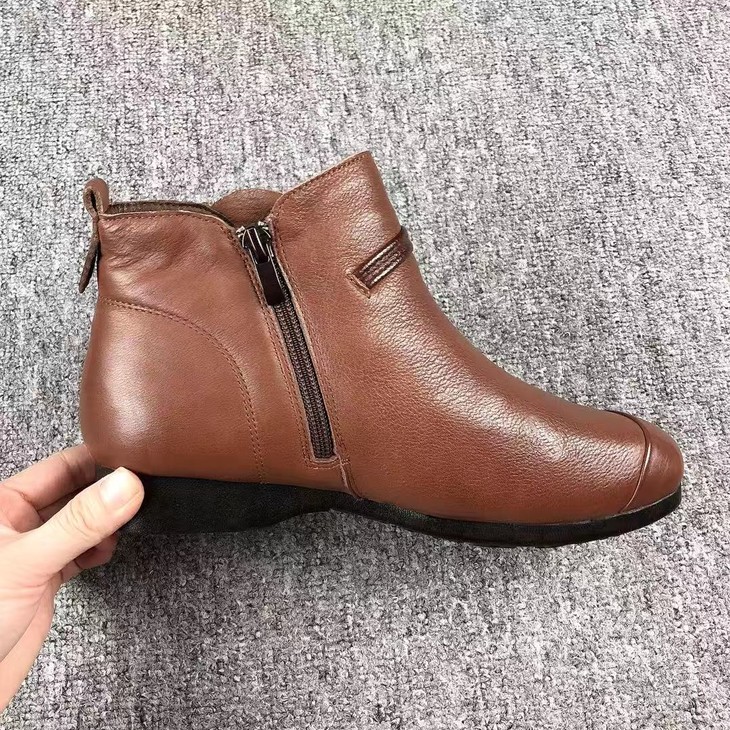 皇258-3纯牛皮平底大棉豆豆靴