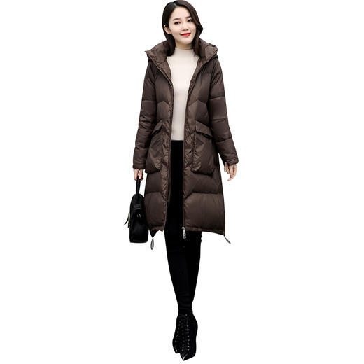 WZNH-XX7717冬季新款简约时尚保暖宽松优雅气质中长款连帽棉衣 商品图4