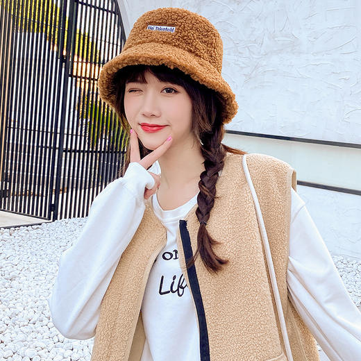 网红款帽子女秋冬韩版潮羊羔绒渔夫帽日系百搭适合冬季羊羔毛冬天 商品图3