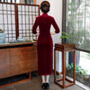 QQ-888纯色改良时尚潮人金丝绒长款旗袍连衣裙中国风妈妈装礼服 商品缩略图3