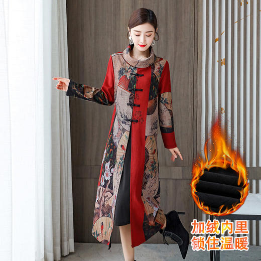 QYXL-1622加绒加厚新款女长款洋气大码秋冬气质复古春秋民族风长裙 商品图3