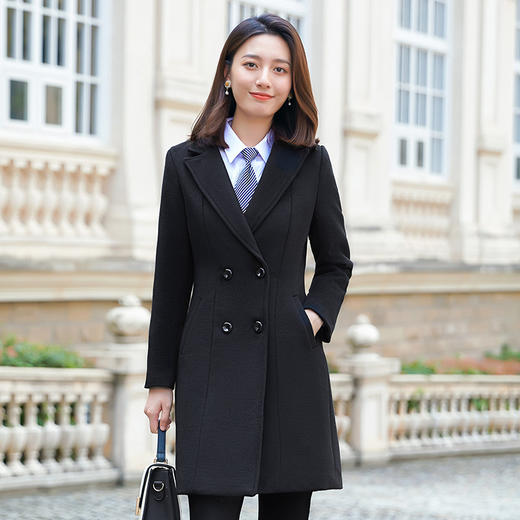 QZT-A1991职业呢子大衣女中长款秋季夹棉外套通勤修身工装 商品图0
