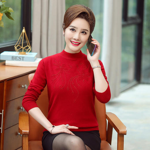 YMS-NSF6103加绒加厚毛衣女中老年人服装妈妈装冬季打底衫奶奶装保暖上衣 商品图1