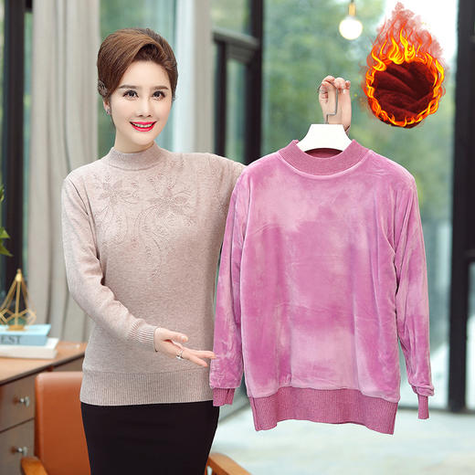 YMS-NSF6103加绒加厚毛衣女中老年人服装妈妈装冬季打底衫奶奶装保暖上衣 商品图0