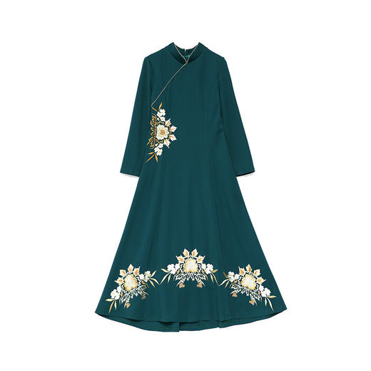 QYXL-1605加绒改良旗袍女中长款中国风复古刺绣加厚祺袍连衣裙 商品图4