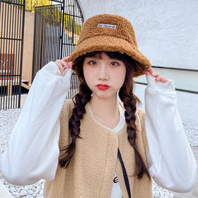 网红款帽子女秋冬韩版潮羊羔绒渔夫帽日系百搭适合冬季羊羔毛冬天