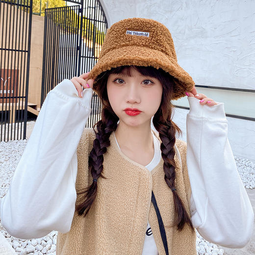 网红款帽子女秋冬韩版潮羊羔绒渔夫帽日系百搭适合冬季羊羔毛冬天 商品图0