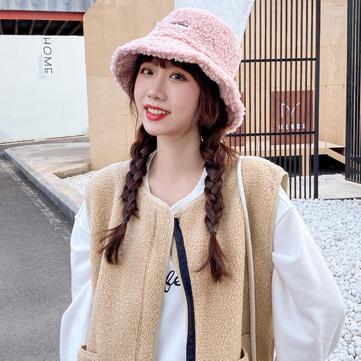 网红款帽子女秋冬韩版潮羊羔绒渔夫帽日系百搭适合冬季羊羔毛冬天 商品图1
