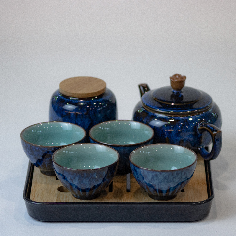 昭平湖小镇鲁山花瓷便携茶具套装