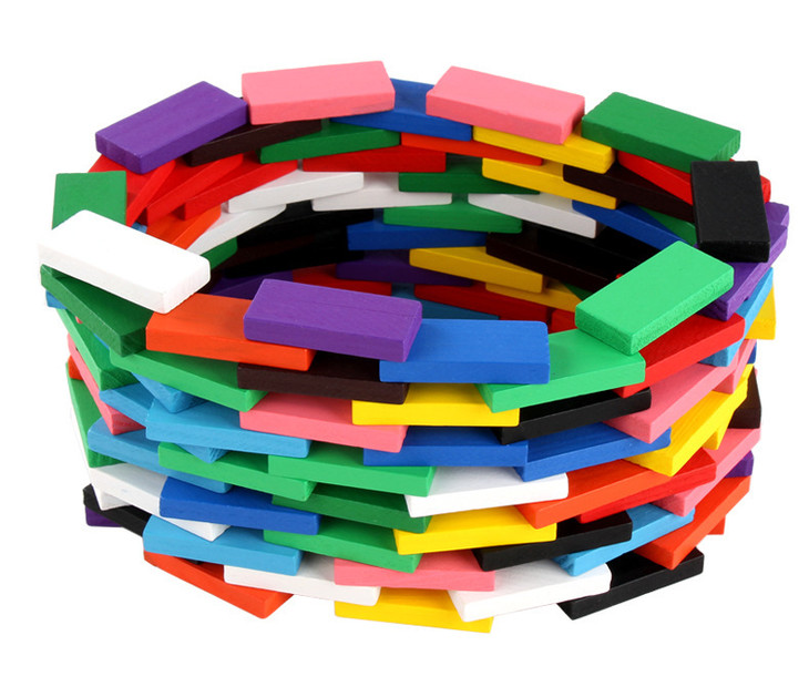 彩色多米诺骨牌 儿童木制多米诺积木套装 积木玩具 120片装