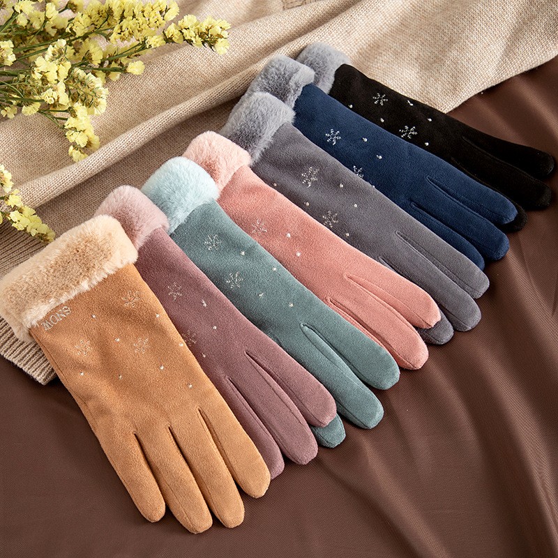 冬季麂皮绒加绒手套保暖防风户外骑行触屏手套