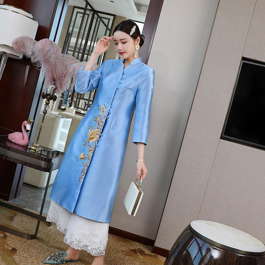 上海旗袍厂FLZD-20279秋冬女装改良版旗袍上衣 中国风长款唐装外套大衣20279 商品图1