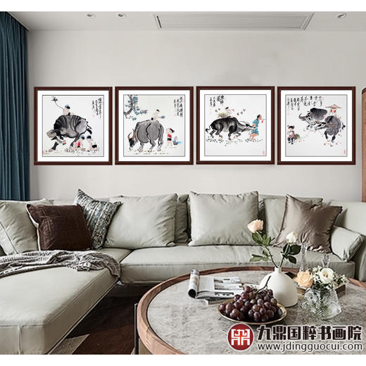 吴运广《忆童年》68cm*68cm*4 人物斗方作品 客厅/茶室挂画 商品图5